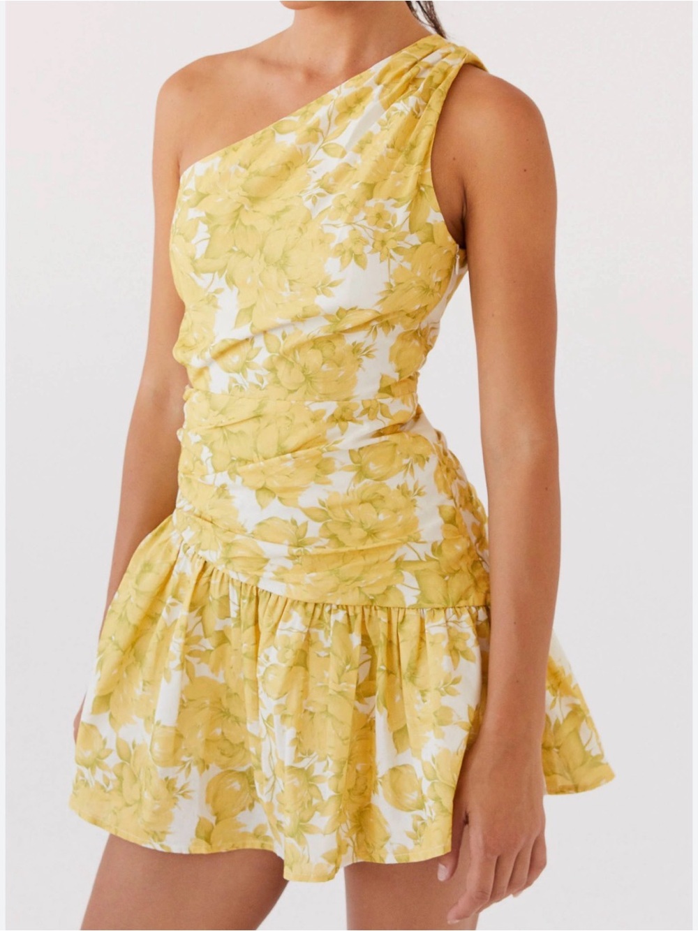Peppermayo Yellow Floral One-Shoulder Mini Dress